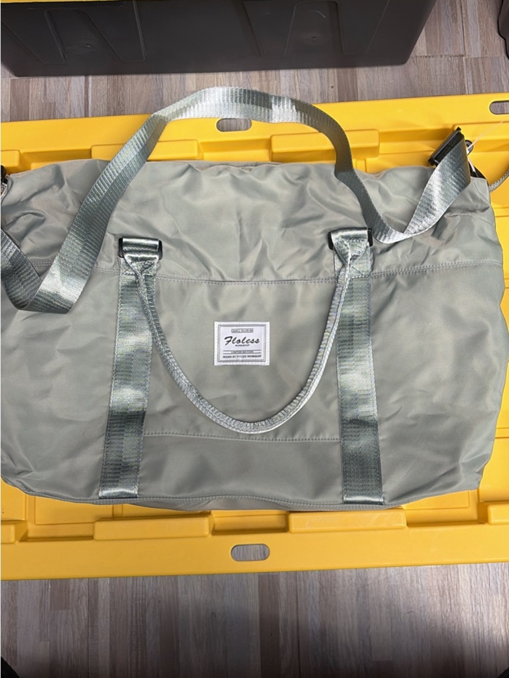 Floless Sage Green Duffle Bag with Webbing Handles